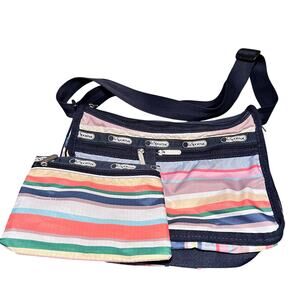 LeSportsac Stripe Hobo Shoulder‎ Or Crossbody Bag with Pouch (K427)